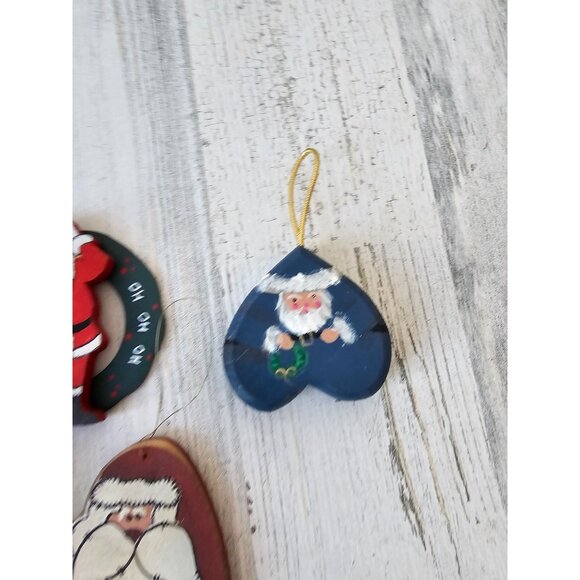 Vintage wooden Santa ornament set sled clause rustic country folk art shabby chi - Picture 6 of 9
